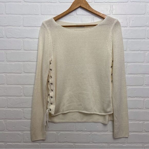 DEX off white knit sweater lace-up details small-medium cream sweater - Picture 11 of 11